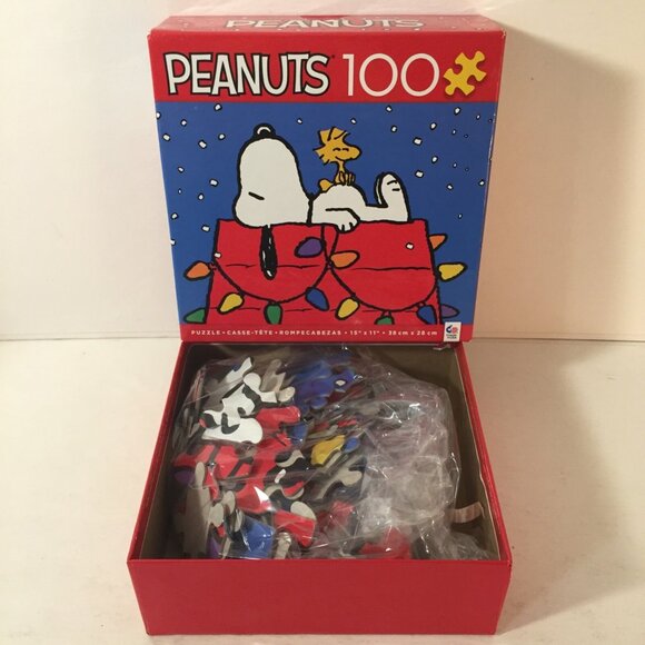 Peanuts 100 Piece Puzzle Snoopy & Woodstock Christmas Lights Dog House CEACO - Picture 1 of 4